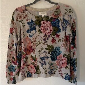 Anthropologie Angel Of The North Gray Floral Sweater with Embroidery. Size Small